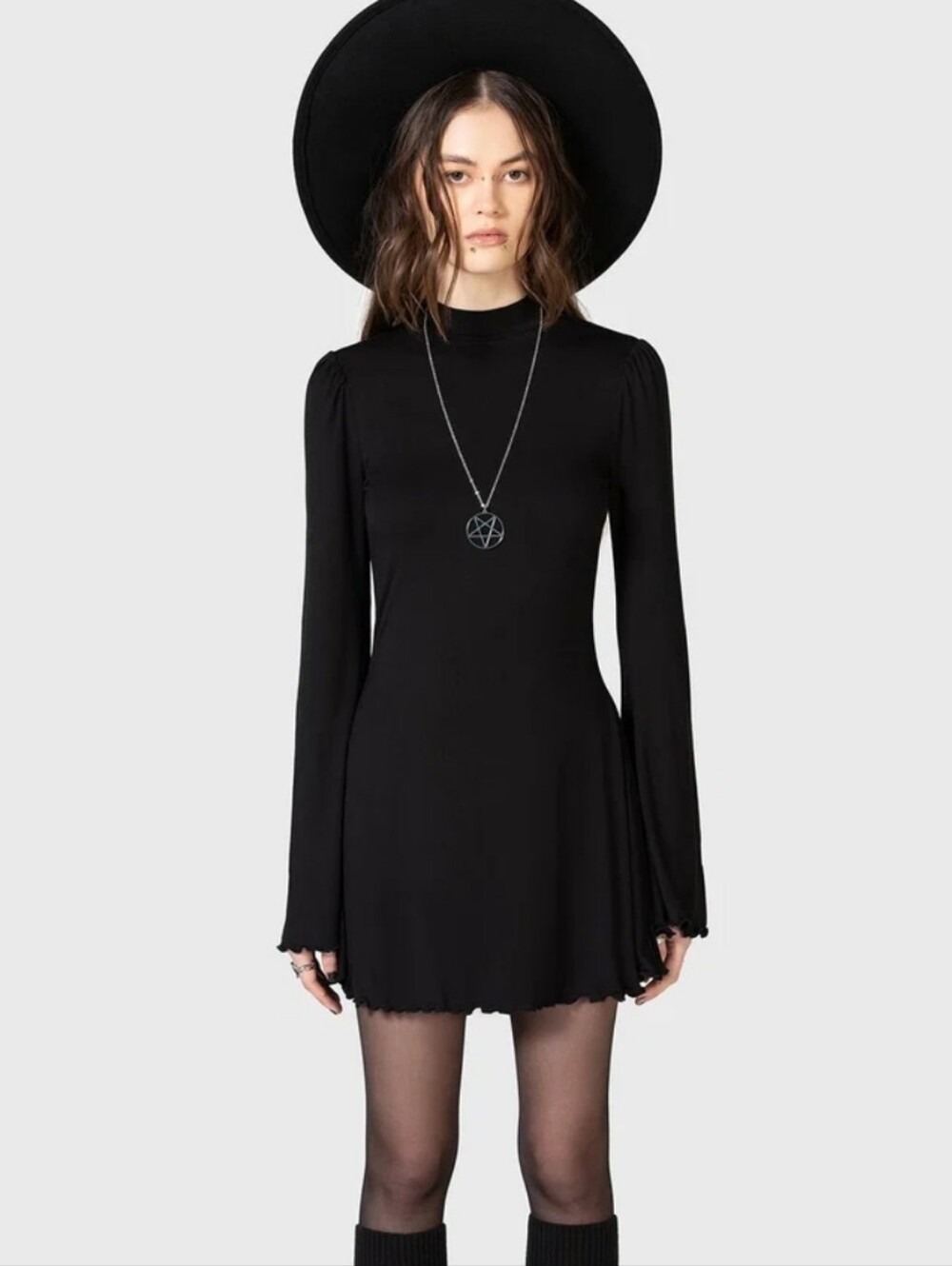 Killstar Black Long-Sleeve High Neck Mini Dress